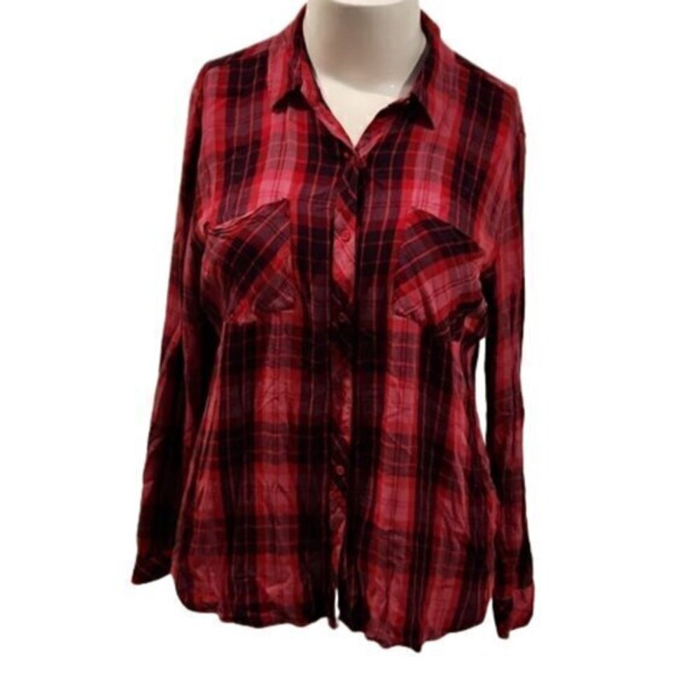 [A.N.A] Pink Plaid Long Sleeve Button Down - Size XL